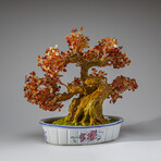 Genuine Carnelian Bonsai Gemstone Tree in Oval Ceramic Pot 11”