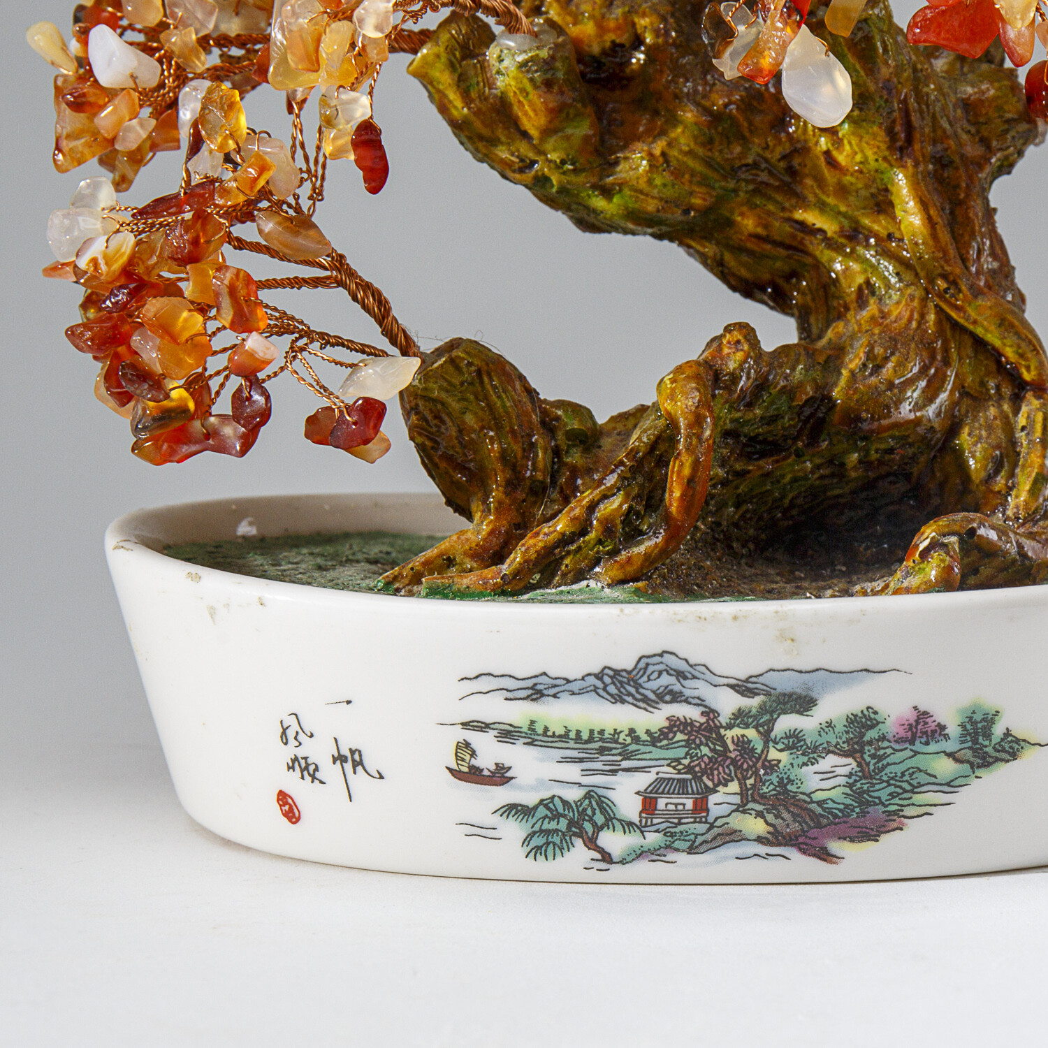 Genuine Carnelian Bonsai Gemstone Tree in Oval Ceramic Pot 9” - Astro ...