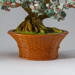 Genuine Green Aventurine with Rose Quartz Beads Bonsai Tree in Round Basket Ceramic Pot 9”