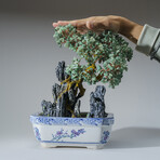 Genuine Green Aventurine Bonsai Tree in Square Ceramic Pot 13”