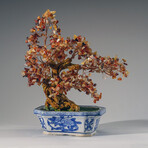Genuine Carnelian Bonsai Gemstone Tree in Square Ceramic Pot 12”
