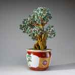 Genuine Green Aventurine Bonsai Tree in Round Ceramic Pot 11”