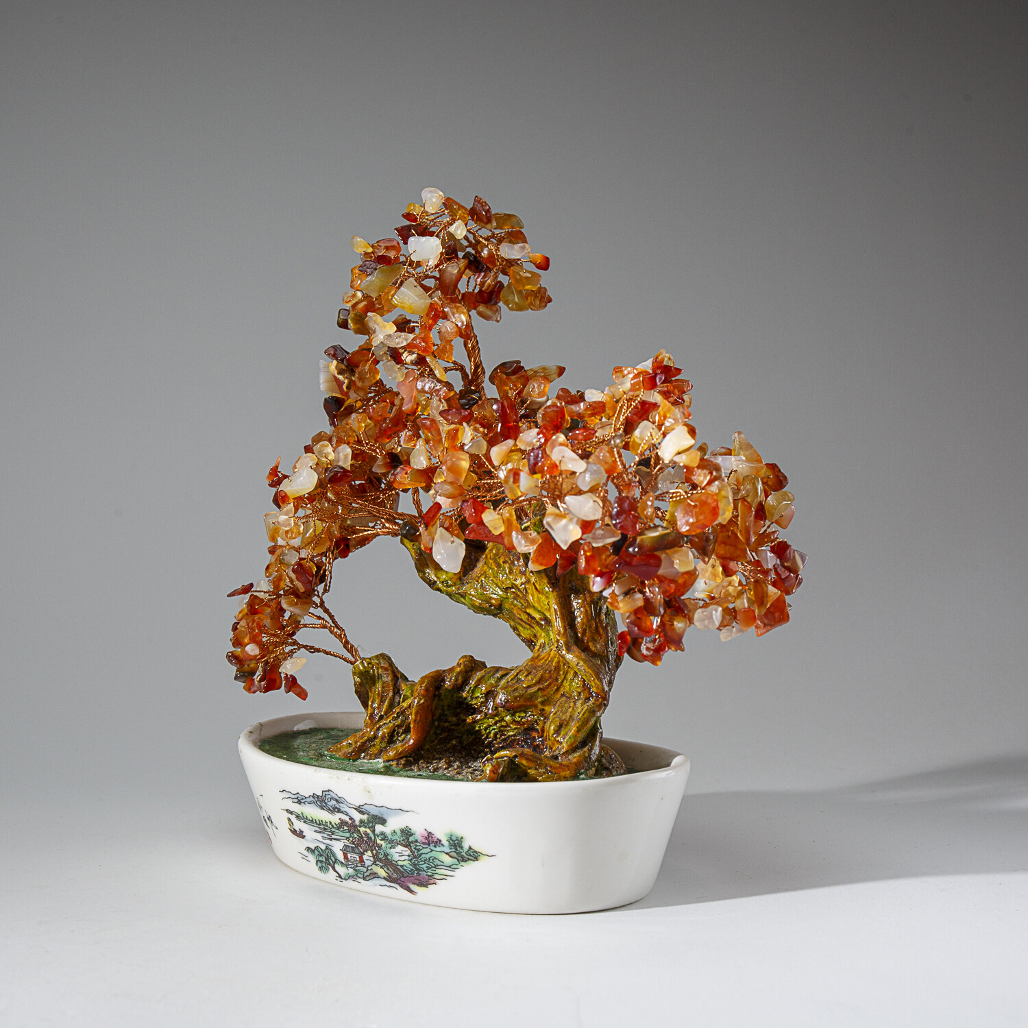 Genuine Carnelian Bonsai Gemstone Tree in Oval Ceramic Pot 9” - Astro ...