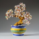 Genuine Multiple-Quartz Bonsai Tree in Round Ceramic Pot 8.5”