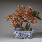 Genuine Carnelian Bonsai Gemstone Tree in Square Ceramic Pot 15”