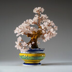 Genuine Rose Quartz Bonsai Tree in Round Ceramic Pot 8.5”