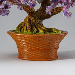 Genuine Amethyst with Rose Quartz Beads Bonsai Gemstone Tree in Round Basket Ceramic Pot 9”
