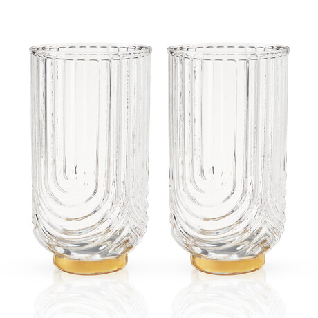 Deco Gatsby Crystal Highball Glasses // Set Of 2 // 15 oz
