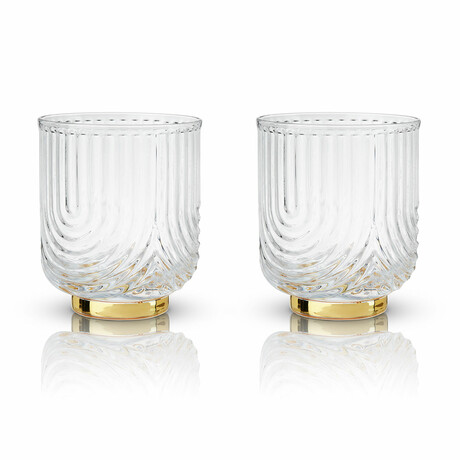 Deco Gatsby Crystal Double Old Fashioned Glasses // Set Of 2 // 12 oz 
