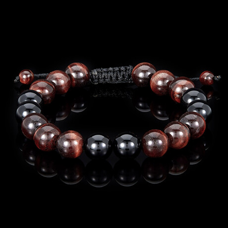 Red Tiger Eye + Onyx Stone Adjustable Bead Bracelet // 8"