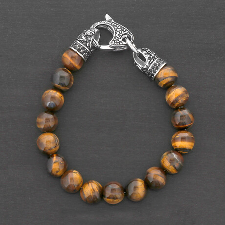 Tiger Eye Stone + Antiqued Stainless Steel Clasp // 8.5"
