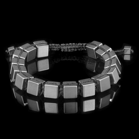 Hematite 8mm Cube Stone Adjustable Bracelet // 8"