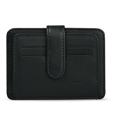 Men's Genuine Real Leather Wallet Card Holder with Snap Fastener Plain Pattern // Navy Blue