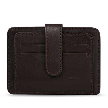 Men's Genuine Real Leather Wallet Card Holder with Snap Fastener Plain Pattern // Brown