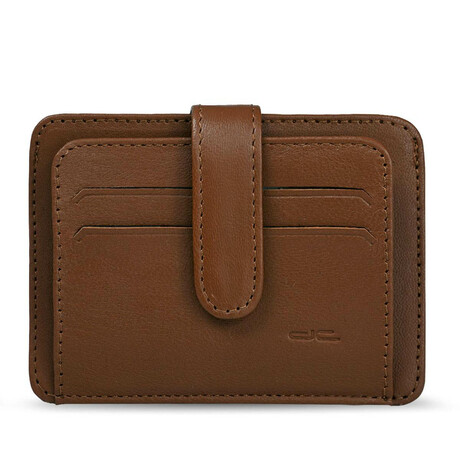 Men's Genuine Real Leather Wallet Card Holder with Snap Fastener Plain Pattern // Tan