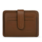 Men's Genuine Real Leather Wallet Card Holder with Snap Fastener Plain Pattern // Tan