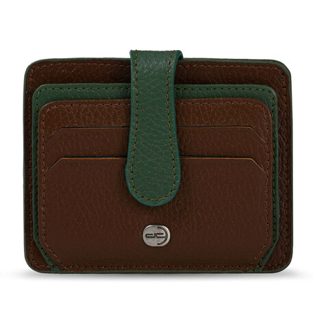 Men's Genuine Real Leather Wallet Card Holder Floater Patterned // Light Brown Green