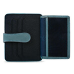 Men's Genuine Real Leather Wallet Card Holder Floater Patterned // Navy Blue Light Blue