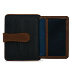 Men's Genuine Real Leather Wallet Card Holder Floater Patterned // Navy Blue Tan