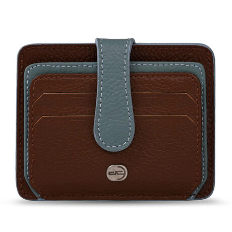 Men's Genuine Real Leather Wallet Card Holder Floater Patterned // Brown Ice Blue