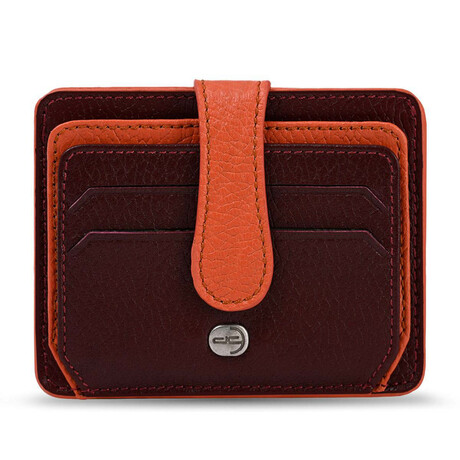 Men's Genuine Real Leather Wallet Card Holder Floater Patterned // Burgundy Orange