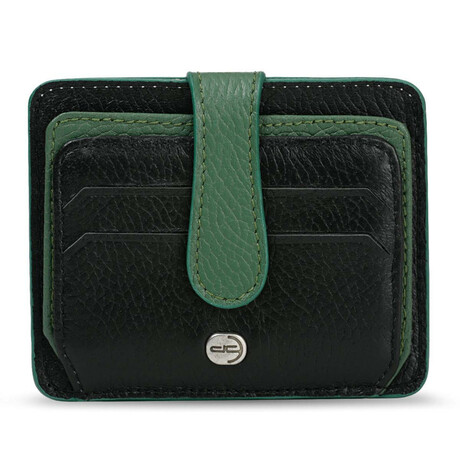 Men's Genuine Real Leather Wallet Card Holder Floater Patterned // Black Green