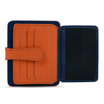 Men's Genuine Real Leather Wallet Card Holder Floater Patterned // Saks Blue Orange