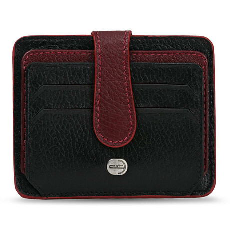 Men's Genuine Real Leather Wallet Card Holder Floater Patterned // Black Claret Red
