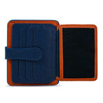 Men's Genuine Real Leather Wallet Card Holder Floater Patterned // Orange Saks Blue