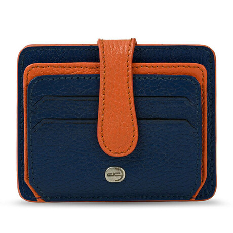 Men's Genuine Real Leather Wallet Card Holder Floater Patterned // Saks Blue Orange
