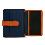 Men's Genuine Real Leather Wallet Card Holder Floater Patterned // Saks Blue Orange