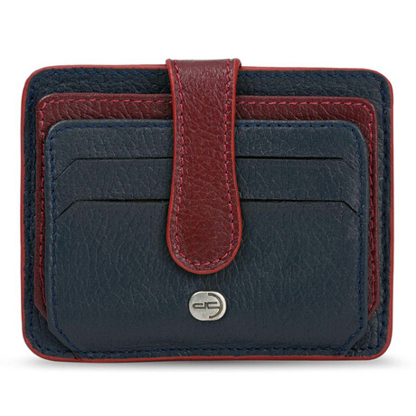 Men's Genuine Real Leather Wallet Card Holder Floater Patterned // Navy Blue Claret Red