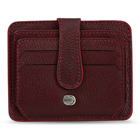 Men's Genuine Real Leather Wallet Card Holder Floater Patterned // Claret Red