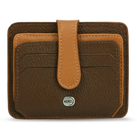 Men's Genuine Real Leather Wallet Card Holder Floater Patterned // Brown Orange