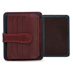 Men's Genuine Real Leather Wallet Card Holder Floater Patterned // Navy Blue Claret Red