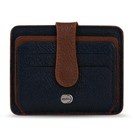 Men's Genuine Real Leather Wallet Card Holder Floater Patterned // Navy Blue Tan