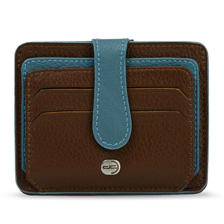 Men's Genuine Real Leather Wallet Card Holder Floater Patterned // Brown Turquoise