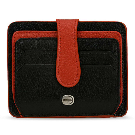 Men's Genuine Real Leather Wallet Card Holder Floater Patterned // Black Red