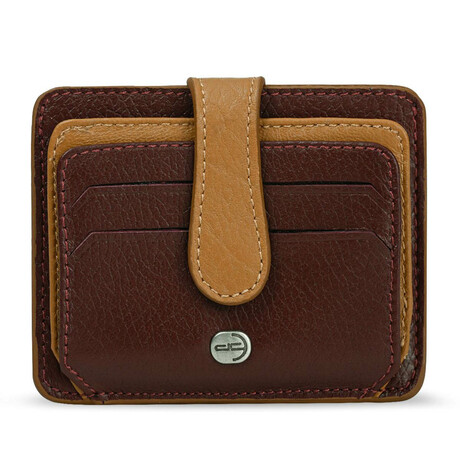 Men's Genuine Real Leather Wallet Card Holder Floater Patterned // Claret Red Light Tan