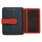 Men's Genuine Real Leather Wallet Card Holder Floater Patterned // Navy Blue Red