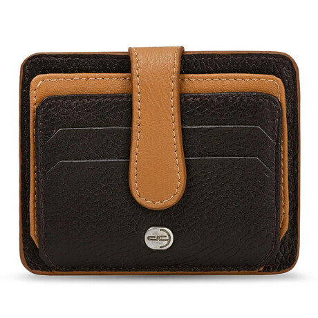 Men's Genuine Real Leather Wallet Card Holder Floater Patterned // Brown Light Tan