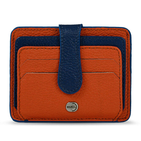 Men's Genuine Real Leather Wallet Card Holder Floater Patterned // Orange Saks Blue