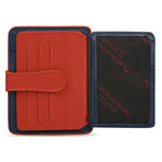 Men's Genuine Real Leather Wallet Card Holder Floater Patterned // Navy Blue Red