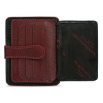 Men's Genuine Real Leather Wallet Card Holder Floater Patterned // Black Claret Red