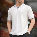 Zip Up Tipped Detail Polo // White (L)
