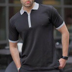 Zip Up Tipped Polo // Black (M)