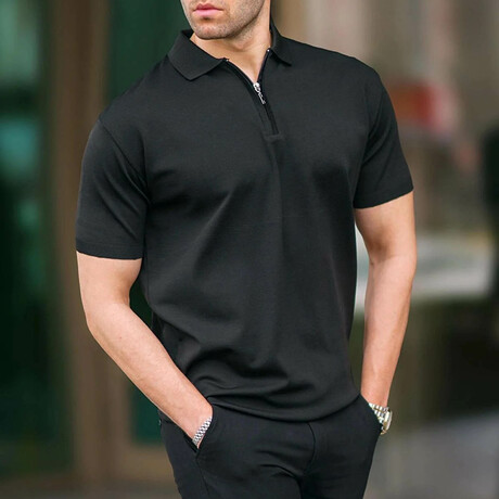 Zip Up Solid Polo // Black (S)