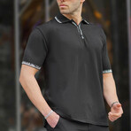 Zip Up Tipped Detail Polo // Black (L)