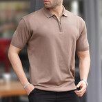 Zip Up Solid Polo // Brown (M)