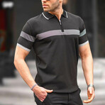 Zip Up Tipped Striped Detail Polo // Black (L)